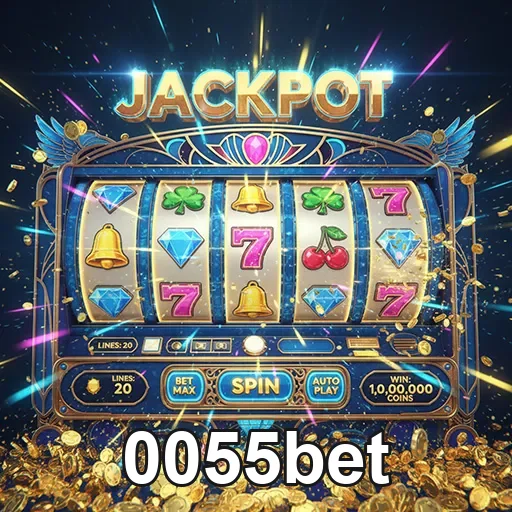 Imagem de uma máquina de caça-níqueis no site 0055bet, destaque para o jogo de slots.